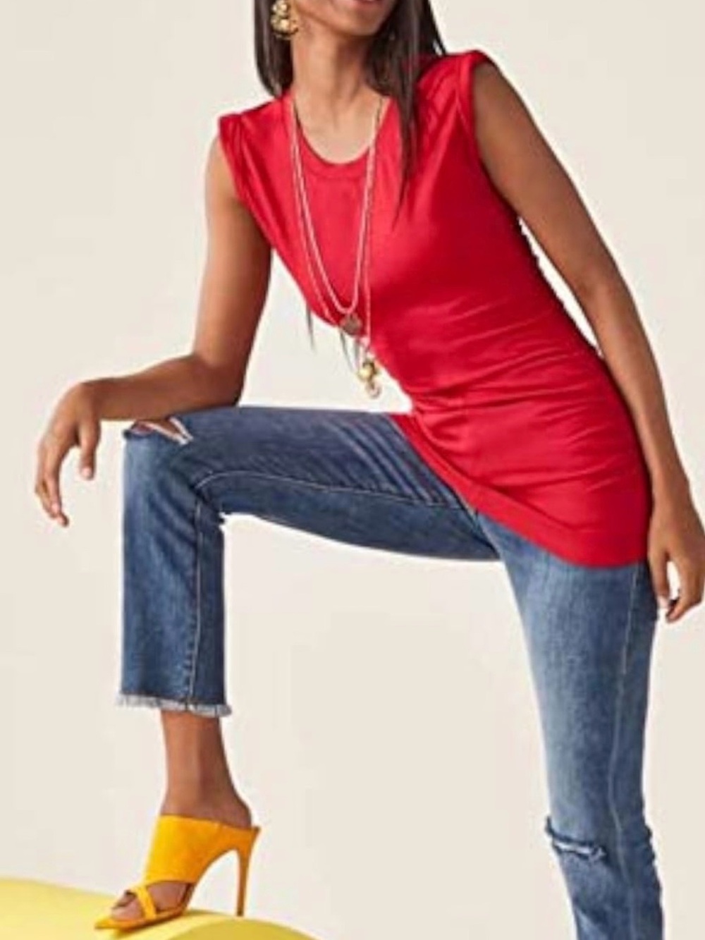 Cabi Whistle Tunic Red Sleeveless Women's Tunic Top - Classic Scoop Neck Sz S